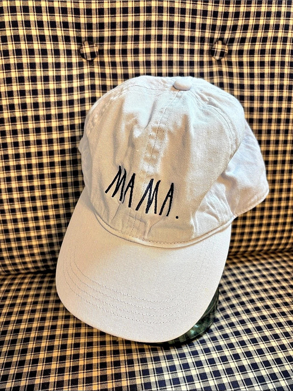 Rae Dunn “MA MA” Cotton-Style Baseball Cap in grey/blue